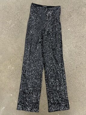 Black Crystal Sky Sequin Flare Pants size Small